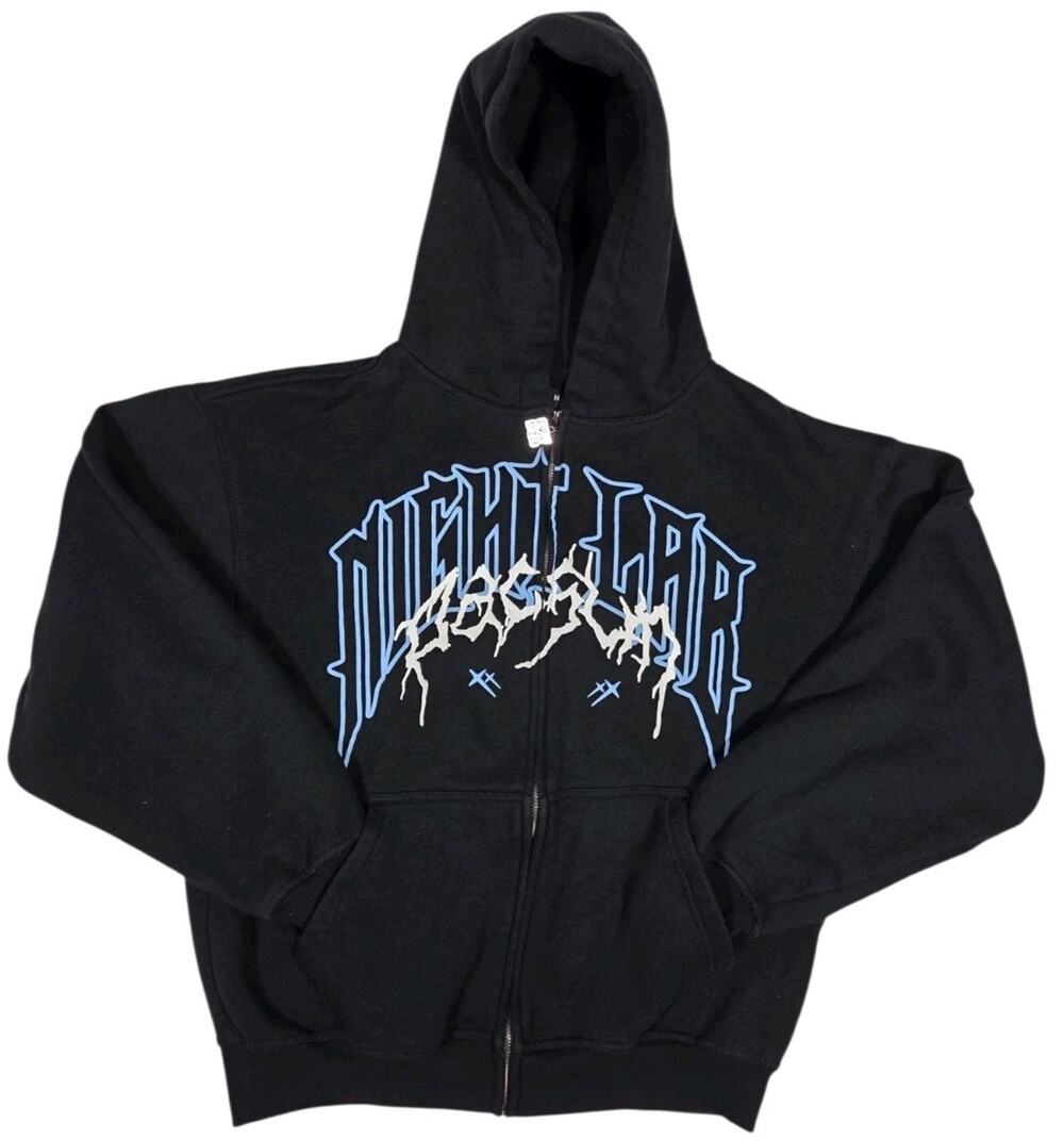 Pacsun x NL25 Night Lab Hoodie Wings Grunge Goth Skater Black Full Zip Medium
